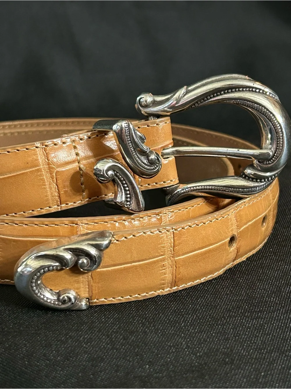 Coldwater Creek 40” Women’s Tan Leather Belt Decorative Silver Buckle
